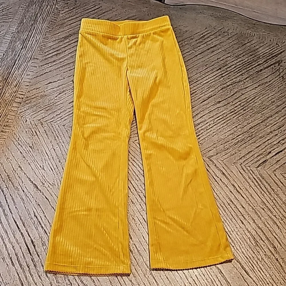 Velour ribbed yellow pants girls size S  7/8